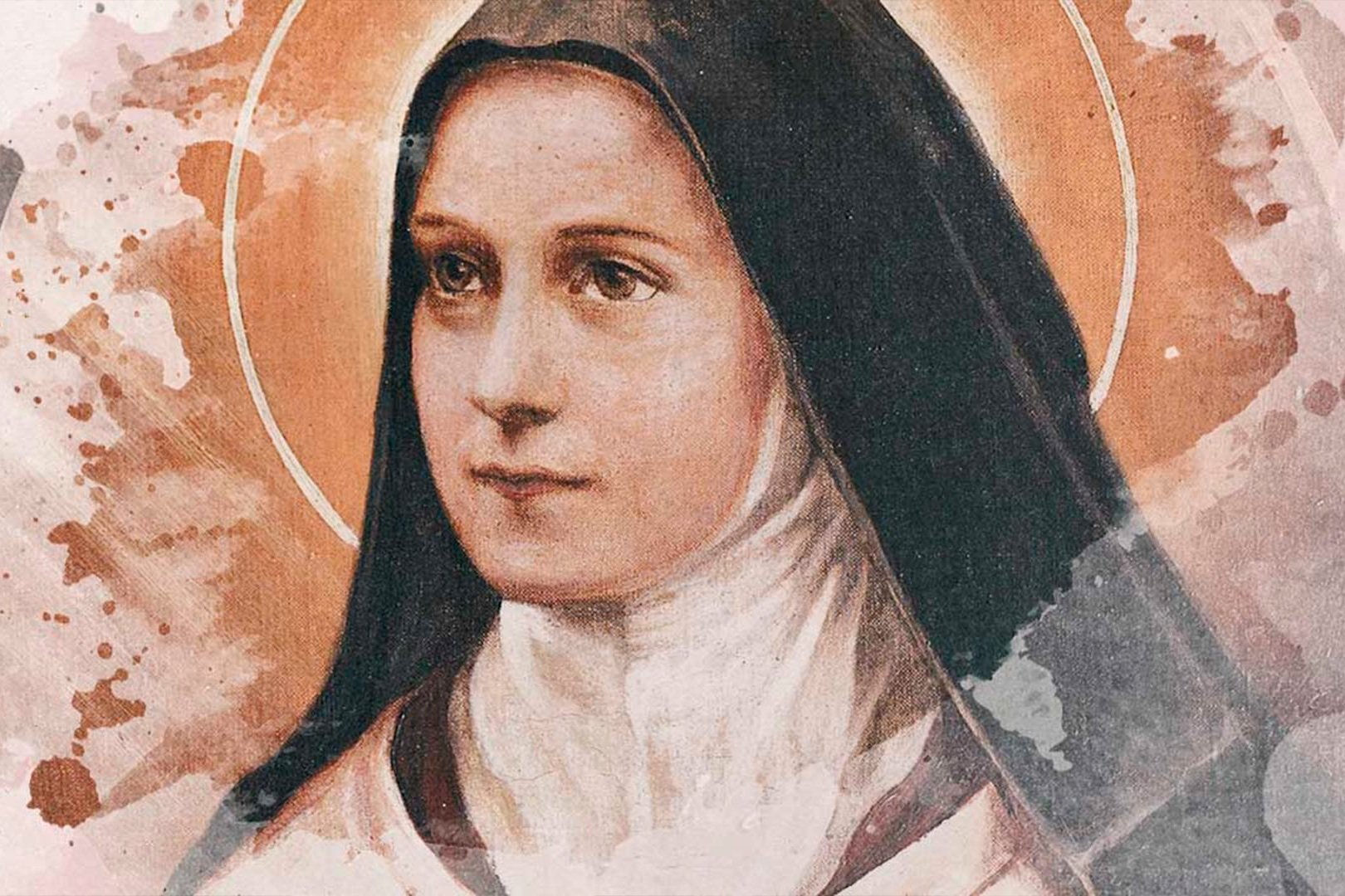 Retrato de Santa Teresinha do Menino Jesus, de hábito carmelita e auréola