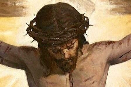Rosto de Jesus crucificado, com a coroa de espinhos e a cabeça inclinada