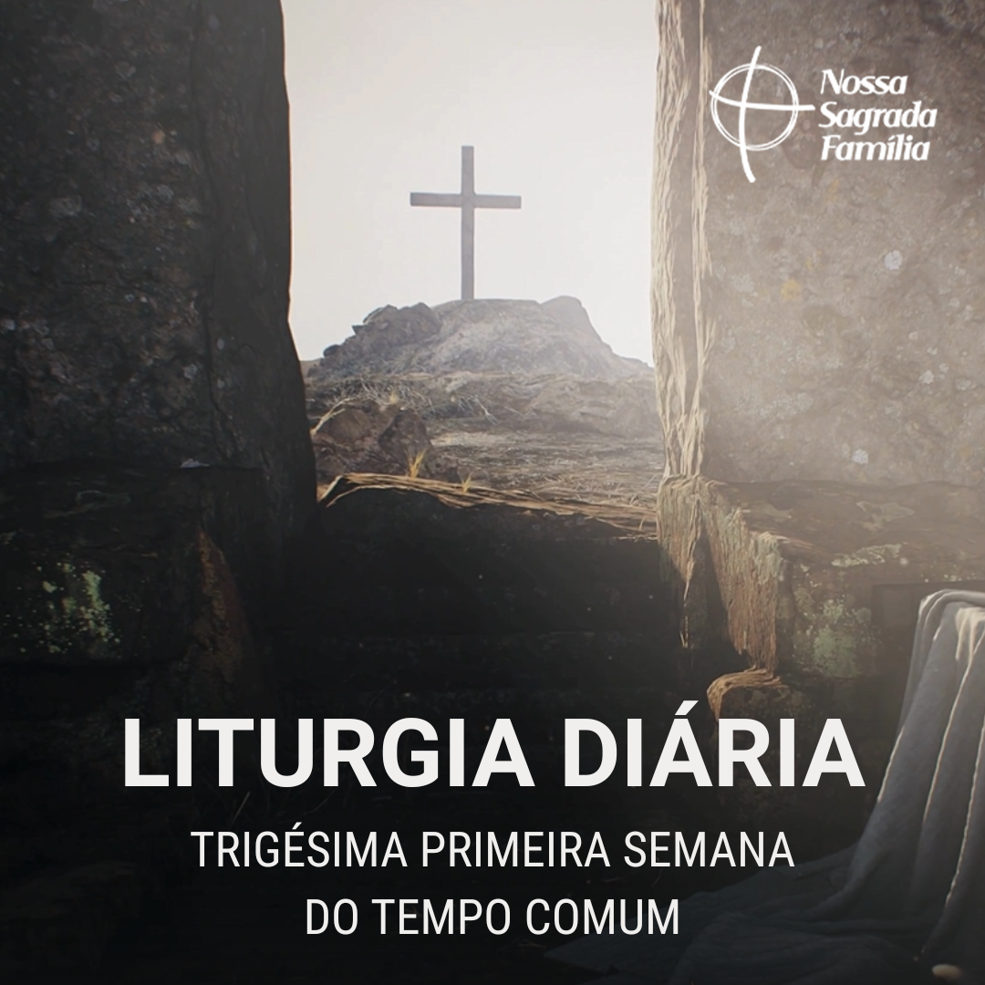 Arte da Liturgia Diária com uma cruz sobre a colina, em tons escuros