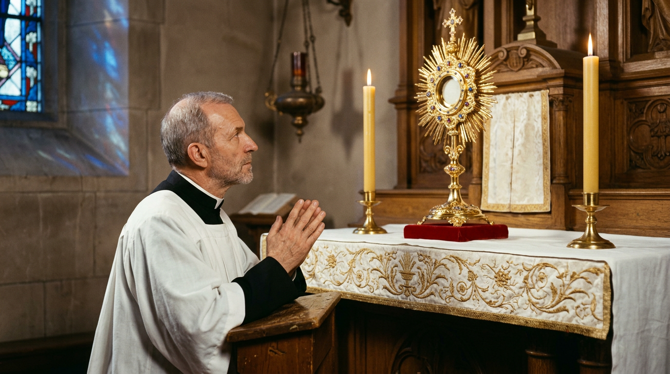 São Pedro Julião Eymard, sacerdote em adoração diante da Eucaristia