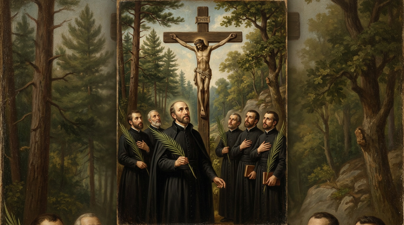 Santos Mártires Jesuítas do Canadá, missionários com crucifixo e palma do martírio